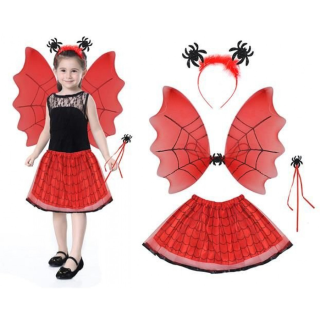 Kostüm Set Witch Kids 2 Farben Rot / Schwarz Outfit