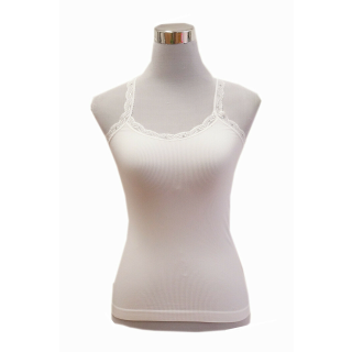 Sexy Damen Shirt mit Spaghetti Träger Strass Spitze Weiß XL-XXL