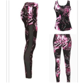 Damen Sport Wear Sport Set Leggings+Tanktop Trainingsanzug Gym Yoga Fitness Pink S-M