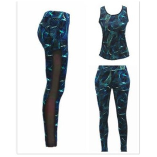 Damen Sport Wear Sport Set Leggings+Tanktop Trainingsanzug Gym Yoga Fitness Dunkel Blau S-M