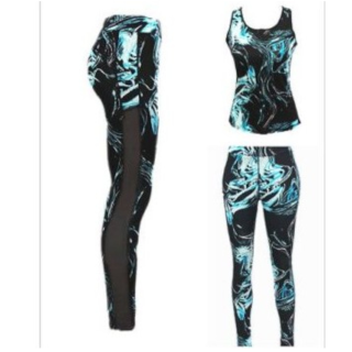 Damen Sport Wear Sport Set Leggings+Tanktop Trainingsanzug Gym Yoga Fitness Blau L-XL