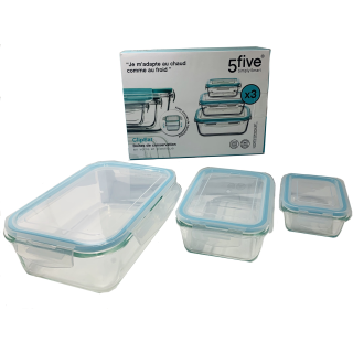 5FIVE 3er Set Lebensmittelbehälter Frischhaltebox aus Glas in 0,3 l, 0,8 l und 2,2 l