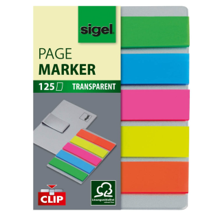 Sigel Haftmarker transparent mit Clip farbsortiert 5x25 Streifen